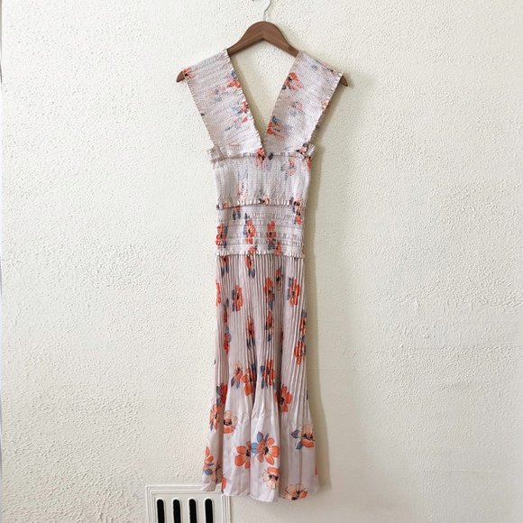 NICHOLAS Cross Front Smocked Dress in Orange Multi 2 - Picture 2 of 5